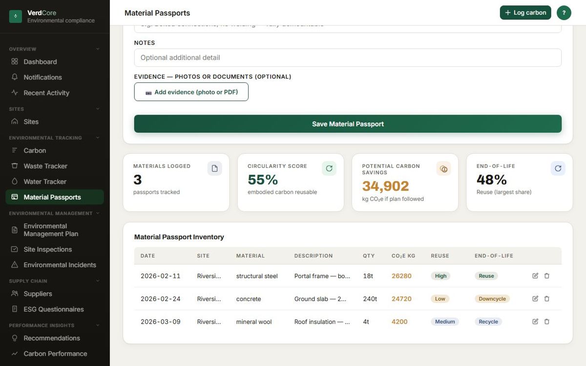 Material passports — material passports: a circularity score and an inventory of installed materials with reuse potential and end-of-life route