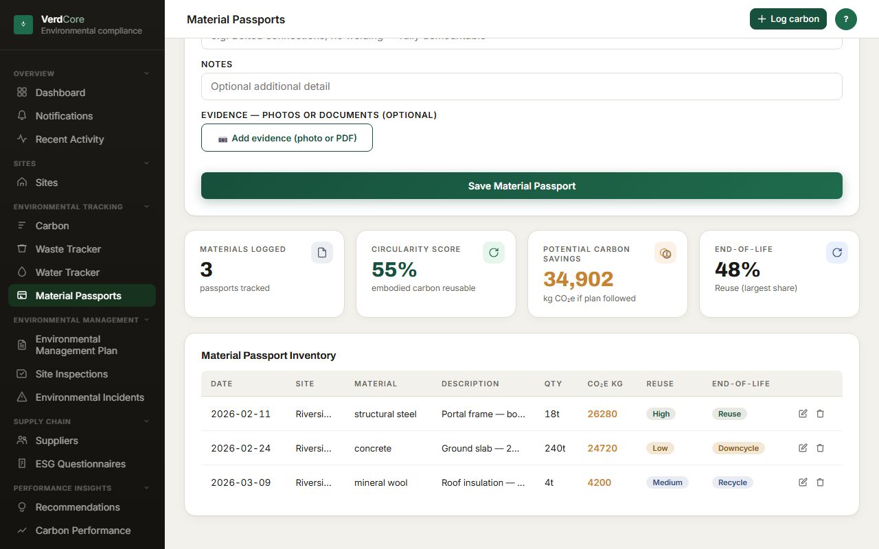 Material passports — material passports: a circularity score and an inventory of installed materials with reuse potential and end-of-life route